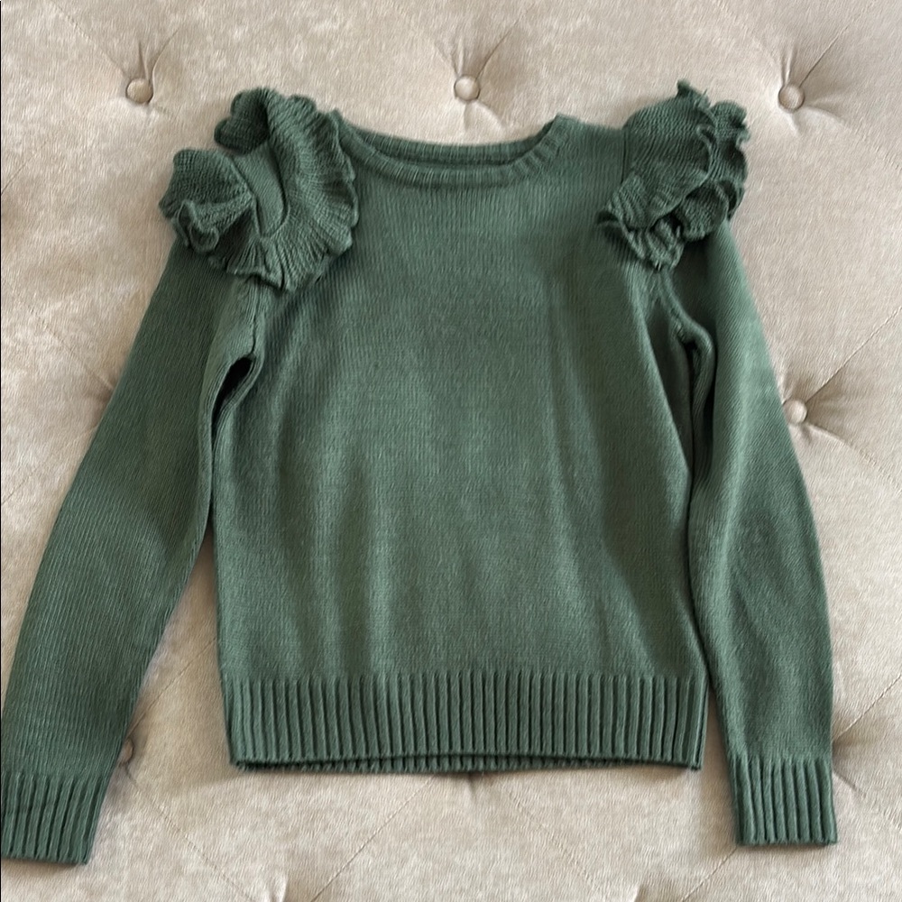 Green Ruffle Shoulder Sweater